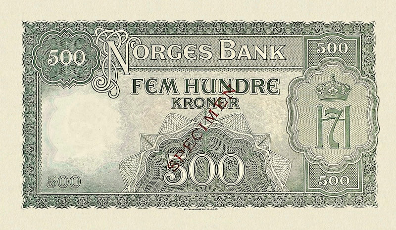 Replica of Norwegian WW2 Government-in-Exile banknotes