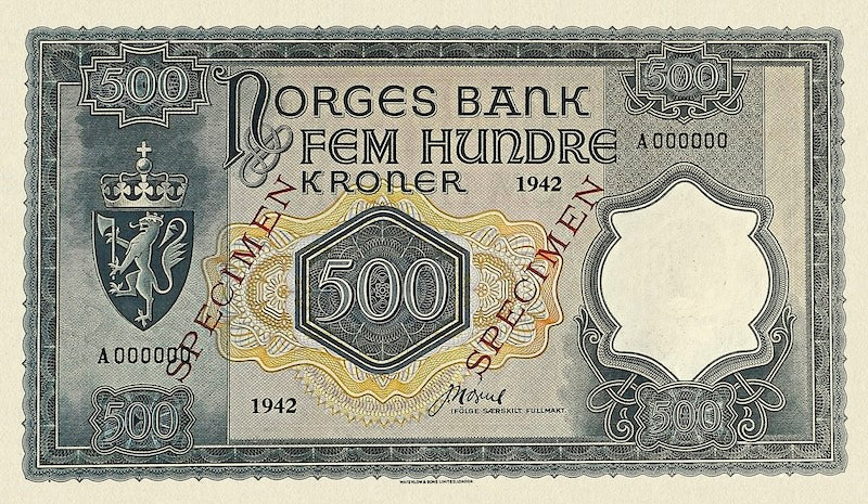 Replica of Norwegian WW2 Government-in-Exile banknotes