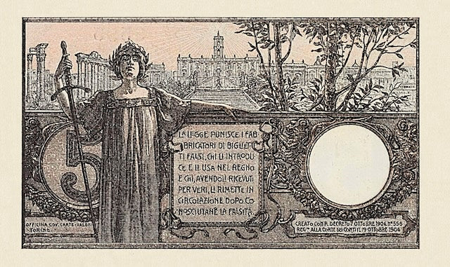 Italy, Biglietto Di Stato, 5, 10 & 25 Lire, 1882 - 1923, P.18 - P.24, Complete Set REPLICA My Store