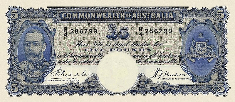 Australia, Commonwealth Bank,  10 Shillings, 1 - 10 Pounds, 1933 - 1939, P.19 - P.24, Complete Set REPLICA My Store