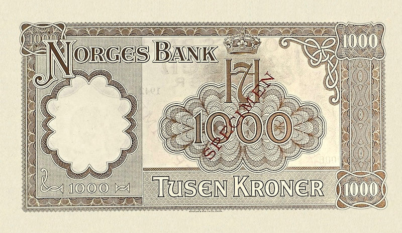 Norway 1942–1944 Krigsseddel replica banknote set 1–1000 Kroner