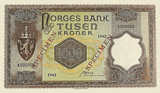 Norway 1942–1944 Krigsseddel replica banknote set 1–1000 Kroner