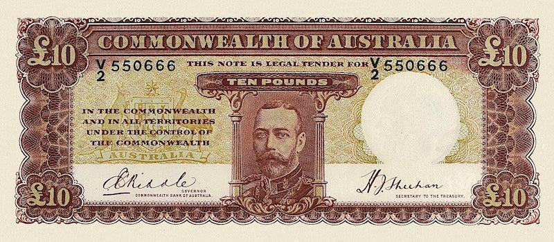 Australia, Commonwealth Bank,  10 Shillings, 1 - 10 Pounds, 1933 - 1939, P.19 - P.24, Complete Set REPLICA My Store