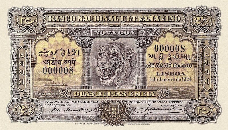 Portuguese India vintage 1924 replica banknotes full set front and back