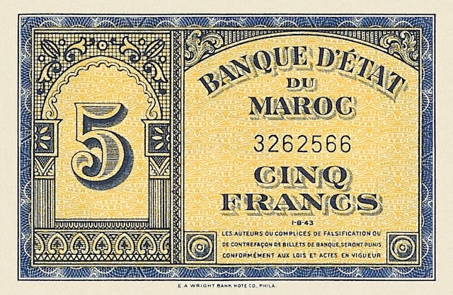 Morocco, Banque D'Etat Du Maroc, 5 - 5000 Francs, 1943, P.24 - P.32, Complete Set REPLICA My Store