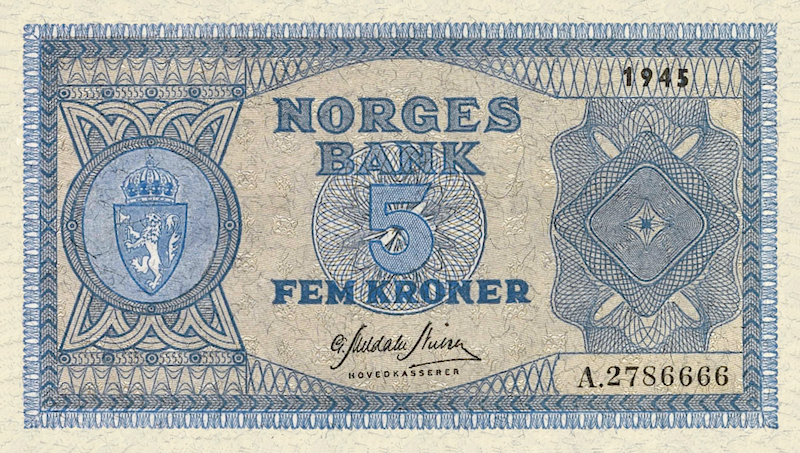 Norway, Norges Bank, 5 - 1000 Kroner, 1945 - 1954, P.25 - P.29, Complete Set REPLICA My Store
