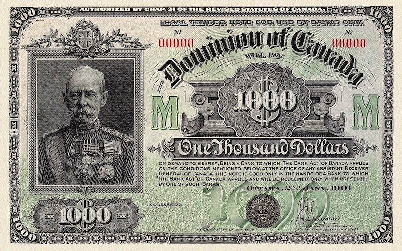 Dominion of Canada 1901 $1000 replica banknote