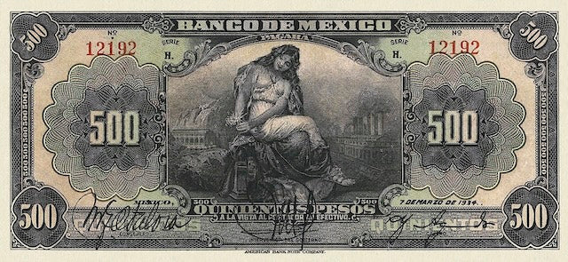 Mexico, Banco de Mexico,  5 - 1000 Pesos, 1925, P.21 - P.27, Complete Set REPLICA My Store