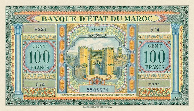 Morocco, Banque D'Etat Du Maroc, 5 - 5000 Francs, 1943, P.24 - P.32, Complete Set REPLICA My Store