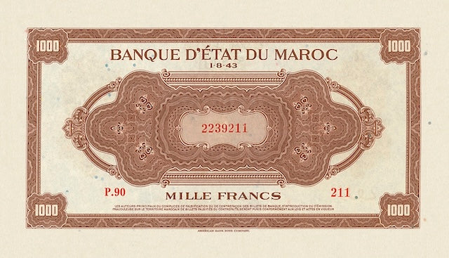 Morocco, Banque D'Etat Du Maroc, 5 - 5000 Francs, 1943, P.24 - P.32, Complete Set REPLICA My Store