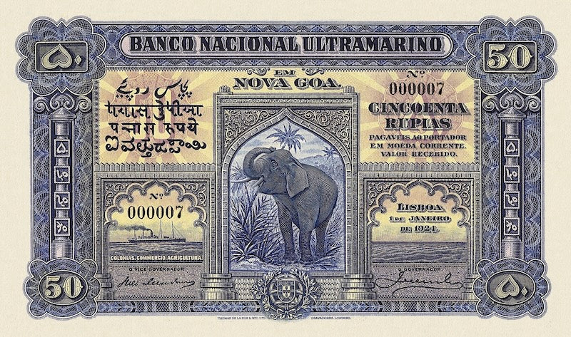 Portuguese India vintage 1924 replica banknotes full set front and back