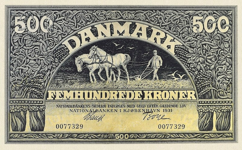 “Denmark Nationalbanken i Kjøbenhavn 500 Kroner replica P.29 banknote”