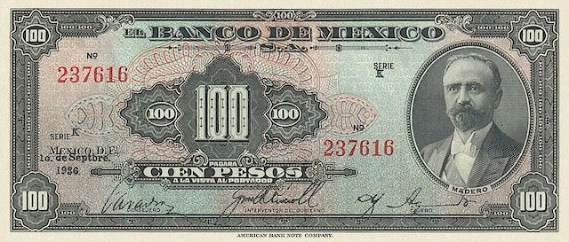 1936 Banco de México 1–1000 Pesos replica banknote set
