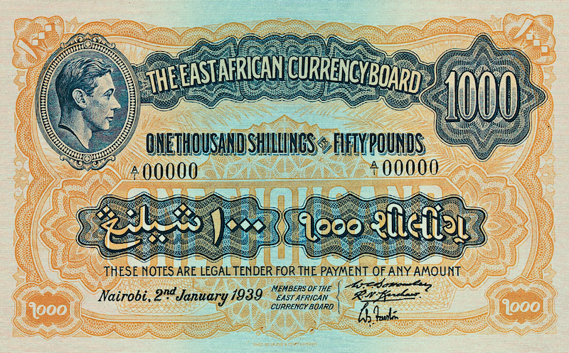 British East Africa, George VI 1938, 1 - 10000 Shillings,  P.27 - P.32, Complete Set REPLICA My Store