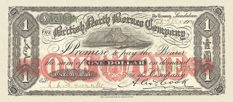 British North Borneo (Sabah), 25 Cents - 10 Dollars, 1886 - 1926, P.1 - P.5, Complete Set REPLICA My Store