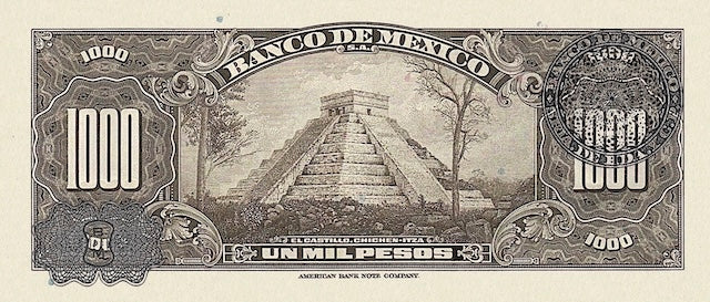 1936 Banco de México 1–1000 Pesos replica banknote set