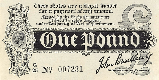 1914 King George V Treasury Note replica 10 Shilling and £1