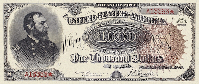 United States, Treasury Notes, 1 - 1000 Dollars, 1890, P.344 - P.350, Complete Set REPLICA My Store