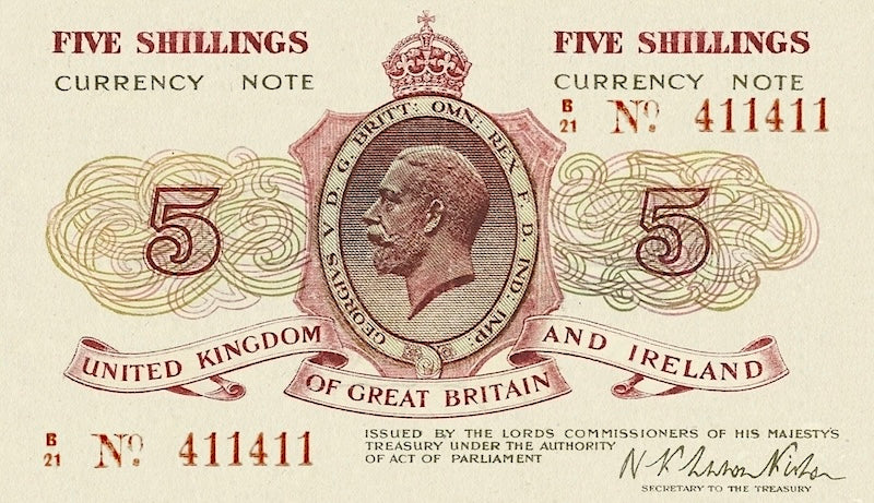 United Kingdom, King George V, Treasury Note,  5 Shillings & 2 Shillings 6 Pence, 1919, P.352 - P.354 REPLICA My Store