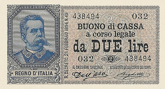 Italy, Buono Di Cassa, Umberto I, 1 & 2 Lire, 1893, P.33 - P.35, Complete Set REPLICA My Store
