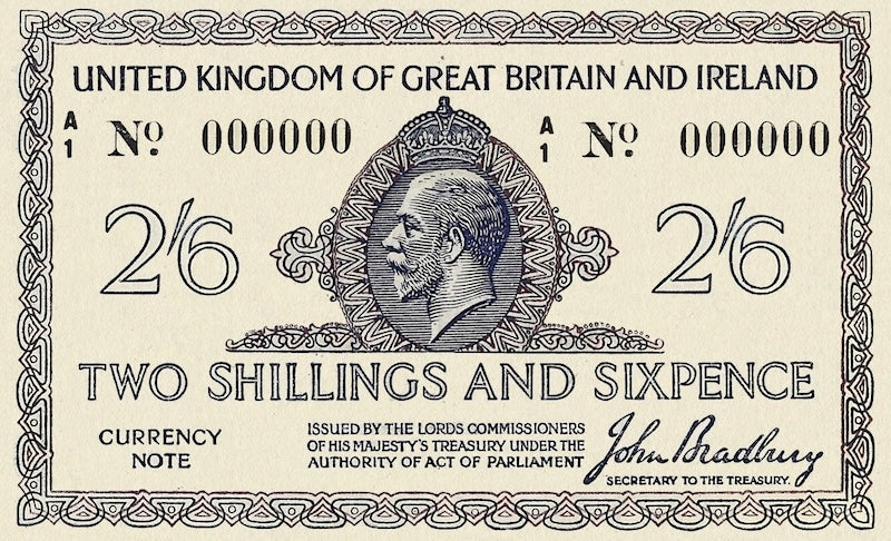 United Kingdom, King George V, Treasury Note,  5 Shillings & 2 Shillings 6 Pence, 1919, P.352 - P.354 REPLICA My Store