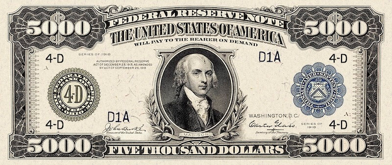 United States, 500 - 10000 Dollars, Federal Reserve 1918, P.364 - P.367, Complete Set REPLICA My Store