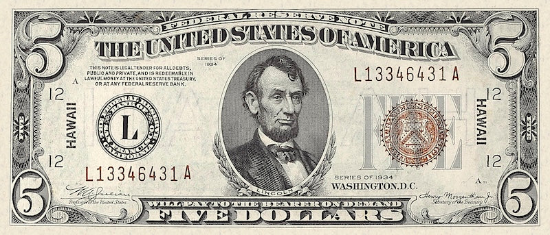 Hawaii Overprint Note (United States of America) Emergency Issue, 1 - 20 Dollars, 1942 - 1944, P.36 - P.41, Complete Set REPLICA My Store