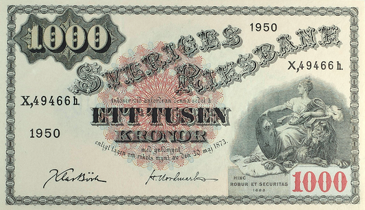 Sweden, Sveriges Riksbank, 1000 & 10000 Kronor, 1914-1954, P.38 - P.39 REPLICA My Store