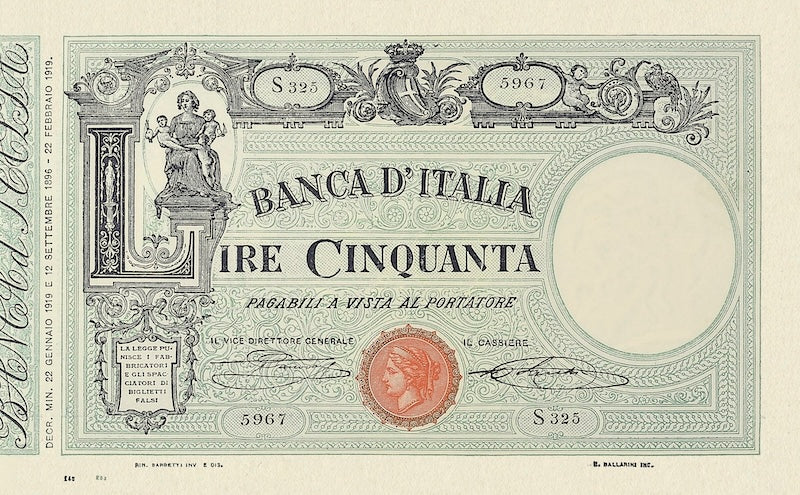 Italy, Banca D'Italia, Decreto Issue, 50 - 1000 Lire, 1896 - 1926, P.38 - P.41, Complete Set REPLICA My Store