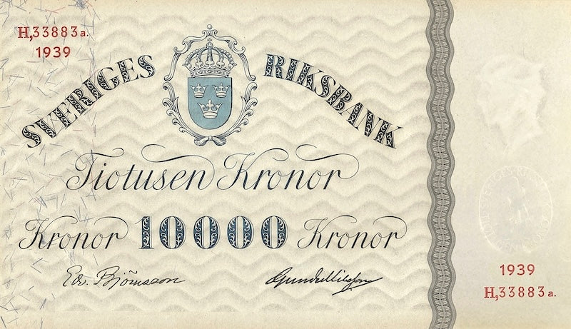 Sweden, Sveriges Riksbank, 1000 & 10000 Kronor, 1914-1954, P.38 - P.39 REPLICA My Store