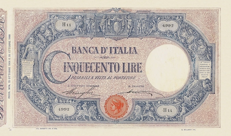 Italy, Banca D'Italia, Decreto Issue, 50 - 1000 Lire, 1896 - 1926, P.38 - P.41, Complete Set REPLICA My Store