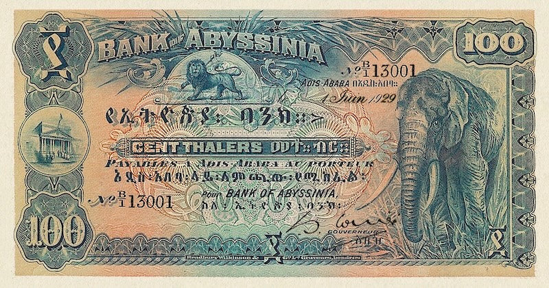 “Vintage Ethiopian Bank of Abyssinia collectible notes”