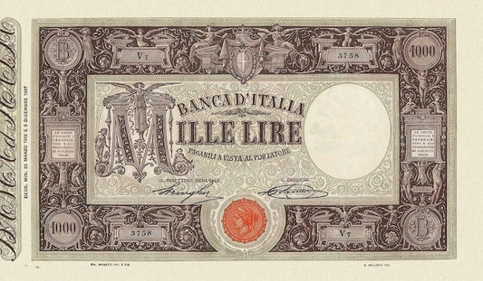 Italy, Banca D'Italia, Decreto Issue, 50 - 1000 Lire, 1896 - 1926, P.38 - P.41, Complete Set REPLICA My Store