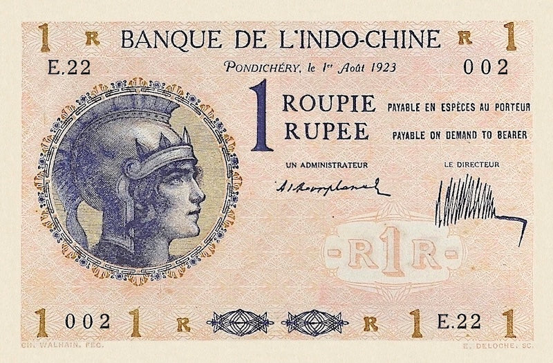 India, French Colony Banque de l'Indochine, 1, 5 & 50 Rupees (Roupies), 1919, P.4 - P.7, Complete Set REPLICA My Store
