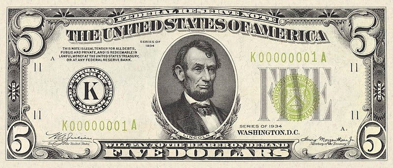 United States, 5 - 10000 Dollars, Federal Reserve 1934, P.429 - P.437, Complete Set REPLICA My Store