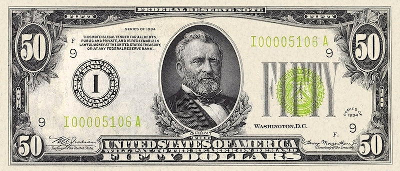 United States, 5 - 10000 Dollars, Federal Reserve 1934, P.429 - P.437, Complete Set REPLICA My Store