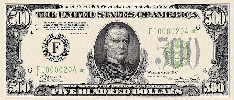 “Federal Reserve Notes 1934, $100 replica banknote”