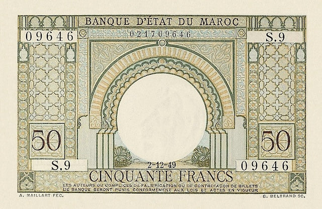 Morocco, Banque D'Etat Du Maroc, 50 - 10000 Francs, 1948, P.44 - P.50, Complete Set REPLICA My Store