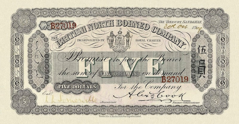 British North Borneo (Sabah), 25 Cents - 10 Dollars, 1886 - 1926, P.1 - P.5, Complete Set REPLICA My Store