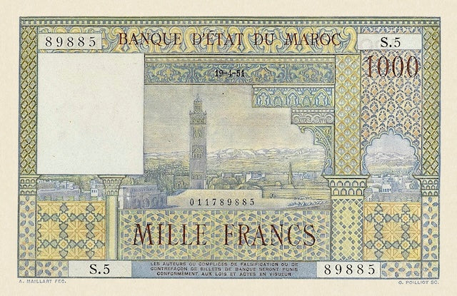 Morocco, Banque D'Etat Du Maroc, 50 - 10000 Francs, 1948, P.44 - P.50, Complete Set REPLICA My Store
