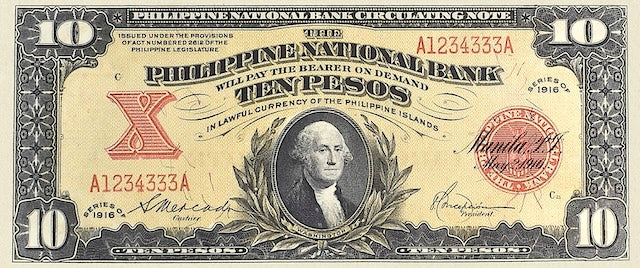 Replica of U.S. colonial Philippines banknotes 1 to 100 Pesos