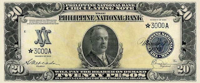 Replica of U.S. colonial Philippines banknotes 1 to 100 Pesos