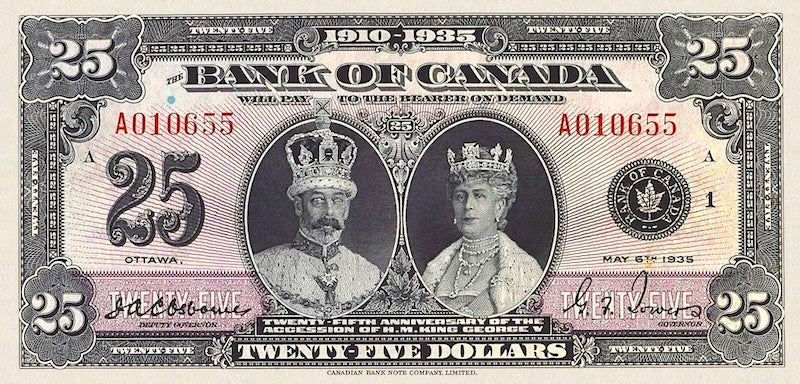 “Canada 1935 King George V 25 Dollar banknote replica”