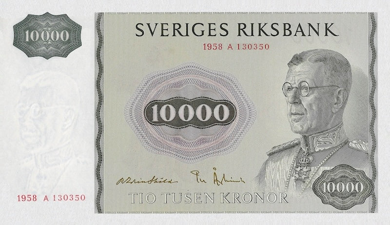 Replica of Swedish 10,000 Kronor P.49 banknote