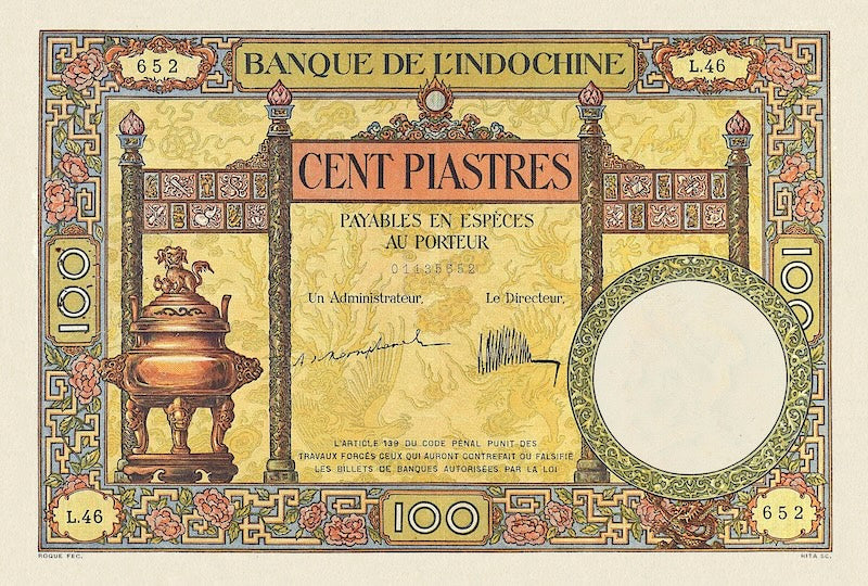 French Indo-China, Banque de l'Indochine, 1, 5, 20 & 100 Piastres, 1921, P.48 - P.51, Complete Set REPLICA My Store