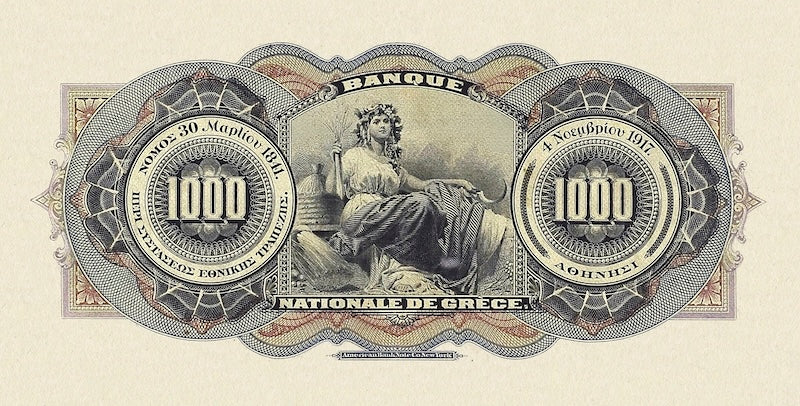 Greece, National Bank, 5 - 1000 Drachmai, 1905 -1918, P.51 - P.57, Complete Set REPLICA My Store