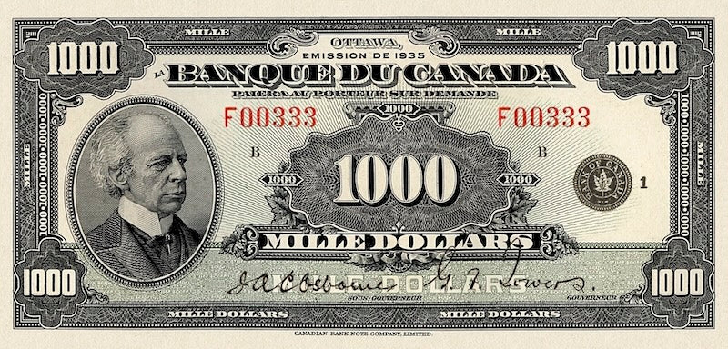 Canada, 1 - 1000 Dollars, 1935 FRENCH Series, P.39 - P.57, Complete Set REPLICA My Store
