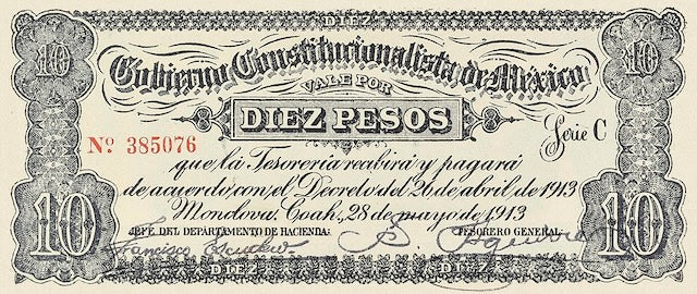 Mexico, Gobierno Constitucionalista Monclova,  1 - 100 Pesos, 1913, P.S625 - P.S635, Complete Set REPLICA My Store