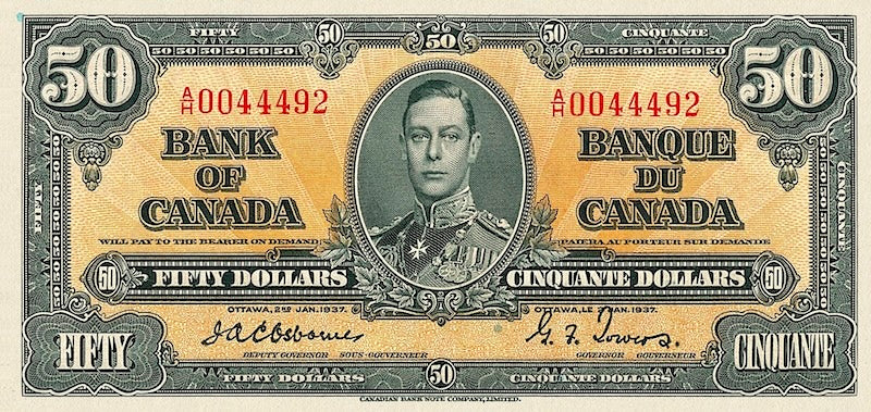 “King George VI 1937 Bank of Canada collectible banknotes”