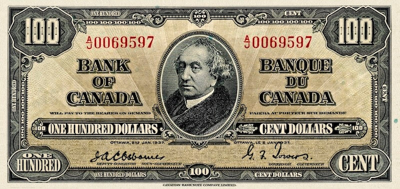 “Vintage Canadian 1937 currency reproduction”
